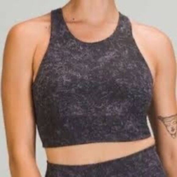 Lululemon Wunder Train Long Line Sports Bra Denim Wash Print Dusky Lavender Sz 6 - Picture 1 of 14